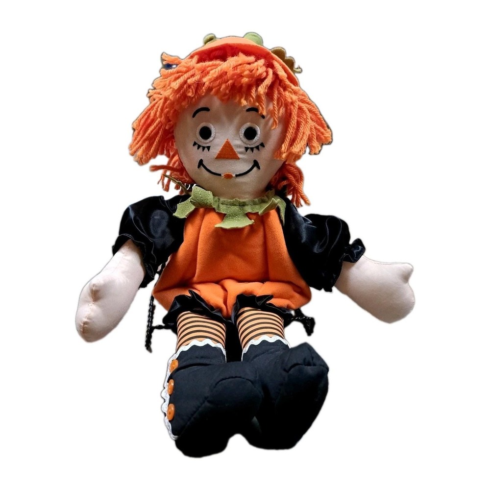 Vintage 2001 Raggedy Ann Halloween Pumpkin Doll Plush 15" Applause Hasbro LN